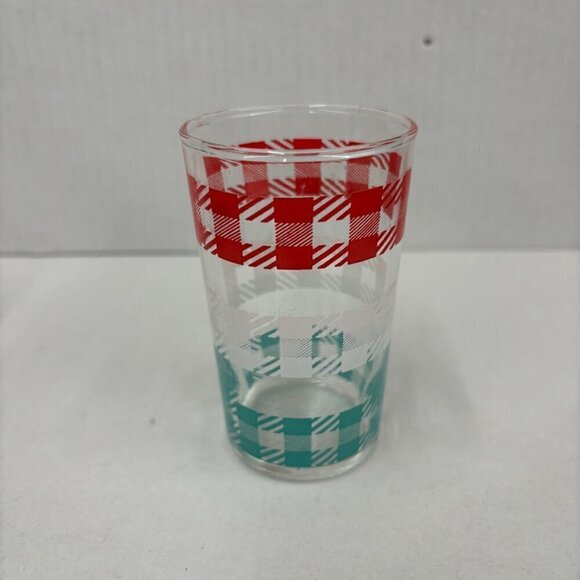 Set of 4 mid century juice glasses with red, white and teal pattern VTG Kitchen - Picture 5 of 8